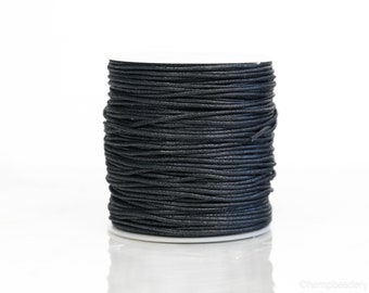 Waxed Cotton Cord 2mm,  black necklace cord for pendants,  100 Meter  spool