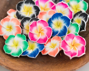 Polymer Clay Flower Beads 30mm, fimo Pendants, 10 pieces  -B3181