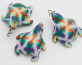 Polymer Clay Turtle  Pendants, Fimo Animals, Beach Jewelry Findings  -  3 pieces -C1258