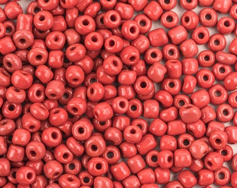 Chunky Red Glass Seed Beads - 3 Ounce bag - 4mm diameter - Clearance   -B317