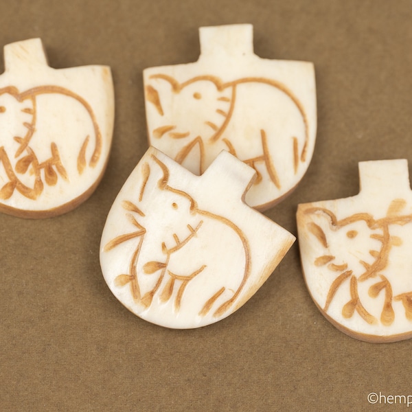 Elephant Pendant, Hand Carved Bone Pendant,  3 pieces - B3235