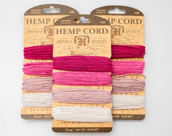 Pink Hemp Cord Sample Card, Hemptique Twine,  1mm Hemp String, Eco friendly  craft supply   -CH39