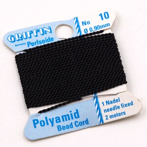 Black Griffin Silk Cord, .9mm, Size 10, 2 Meters, Jewelry Cord With Needle