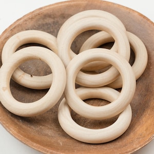 6 Natural Wood Rings – 56mm Macramé Hoops for Crafts & Jewelry - B3083