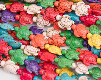 1 strand Howlite Stone Turtle Beads,  mixed colors, beach jewelry  - B3280