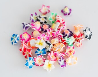 Small Polymer Clay Flower Beads,  Plumeria, 12mm diameter -B3209