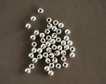 Tiny Round Bright Silver  Beads 4mm,  50 pieces - B2273