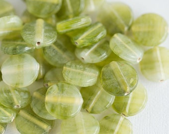 Round Glass Beads - Green Color - flat disc 15mm -75 pieces  -B2424