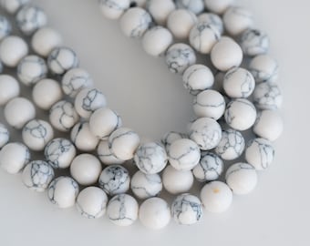 Round White Howlite Beads 8mm, bracelet making,  48 piece strand -B3187