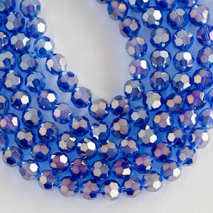 Round faceted blue Glass  Beads -  9mm diameter -  26 Inch Strand -B970