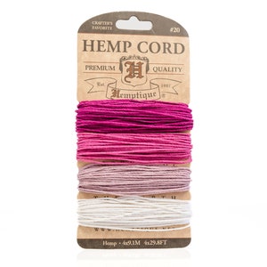 Hemp Twine 1mm sample card - 20lb Ruby Shades  -CH49