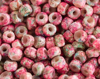 Pink Marbled Glass Crow Beads,  9mm Pony with  large hole, 50 pieces   -B2647