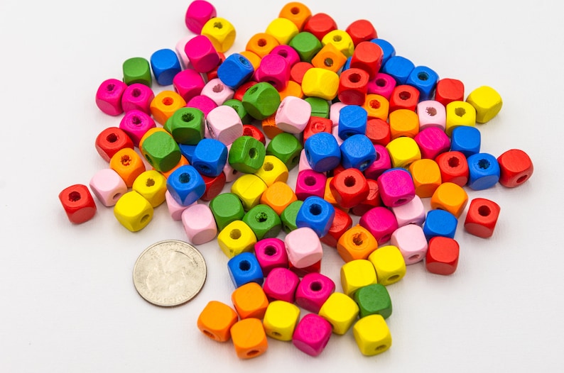 Hemp Beadery Sale mixed colors -B2973 75 Wood Cube Beads 10mm 3mm hole