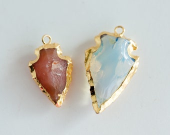 Natural Stone Arrowhead Pendant with gold foil, 25mm. Made in India - 2 piece -B2976