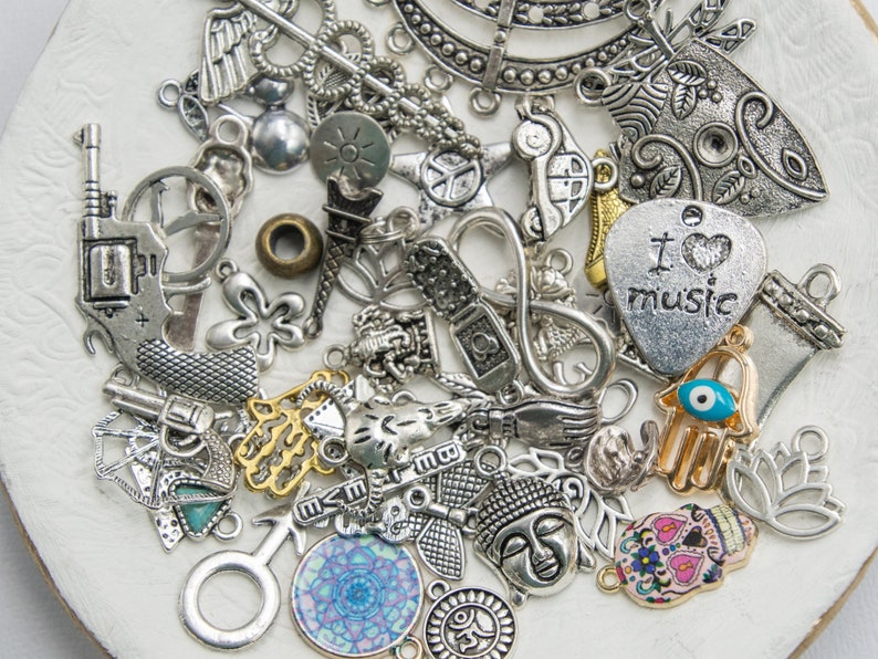 50 Metal Charm mix, Random Designs, Alloy metal pendants, jewelry craft charms image 2