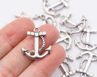 Silver Anchor Charm, Beach Pendants, Nautical Jewelry Findings  12 Pieces   -C94