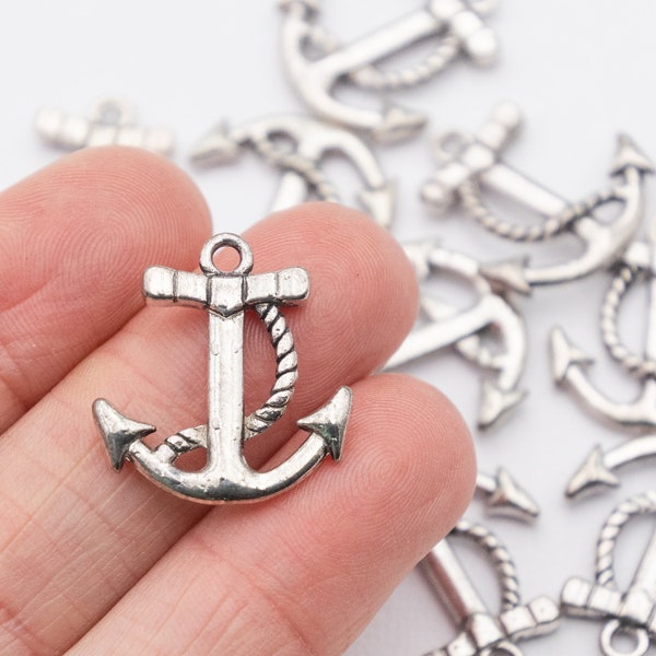 Silver Anchor Charm, Beach Pendants, Nautical Jewelry Findings  12 Pieces   -C94