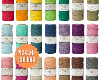 Macrame Hemp Cord,   Bulk Craft Supplies,  1mm  eco friendly twine, cord for making hemp bracelets- Choose 30 colors