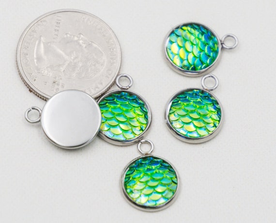 5pcs Stainless Steel Heart Mermaid Fish Scale Charms Pendants fit Jewelry DIY