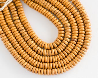 Natural Round wood  Beads - 8mm disc - 100 Piece Strand -B429