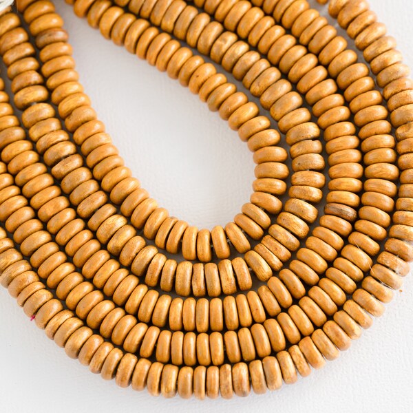 Natural Round wood  Beads - 8mm disc - 100 Piece Strand -B429