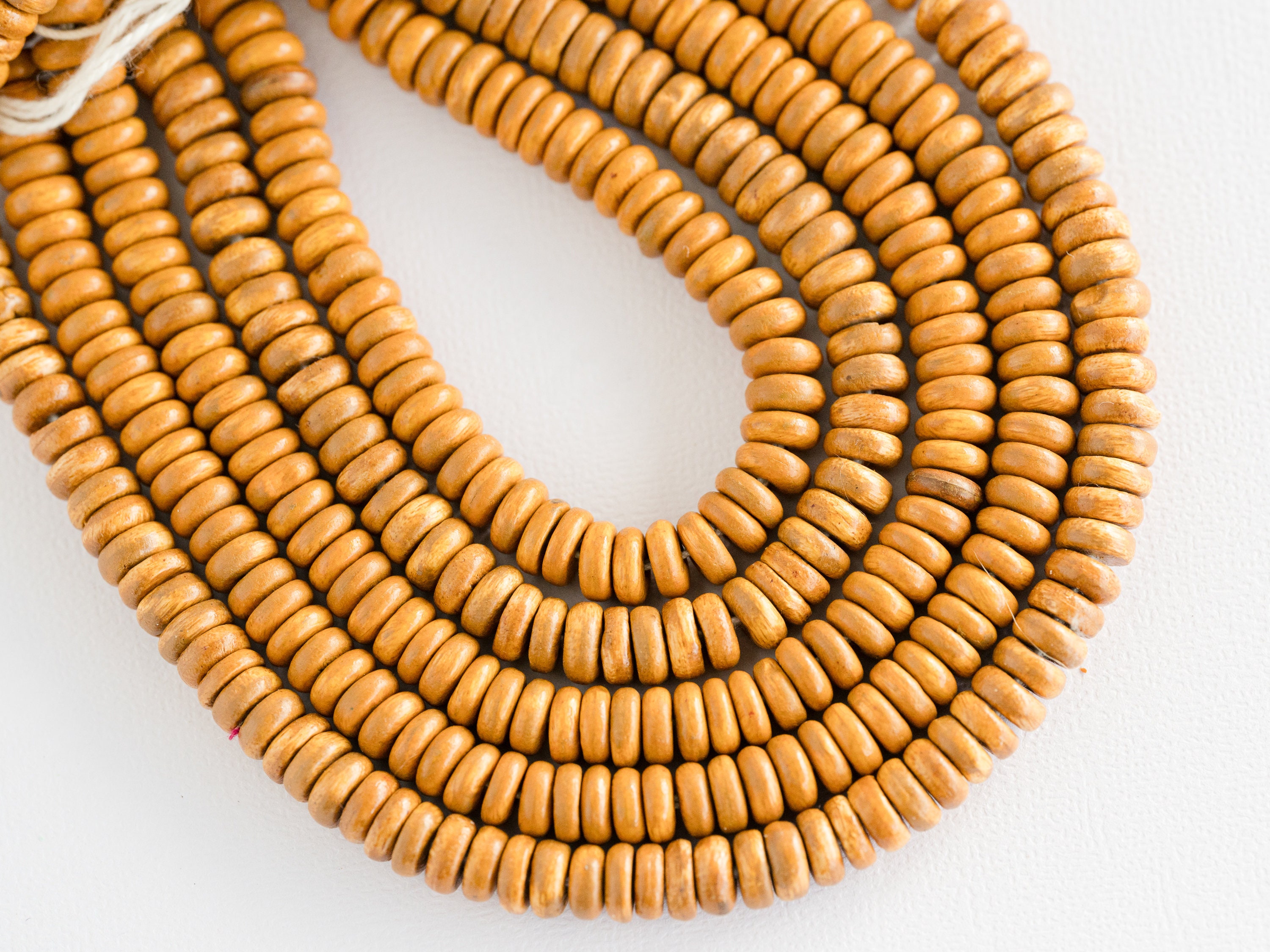 Natural Round wood  Beads - 8mm disc - 100 Piece Strand -B429