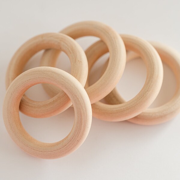 Natural Wood Rings, 56mm diameter, Macrame Hoop Craft Supply, 5 pieces -B3083