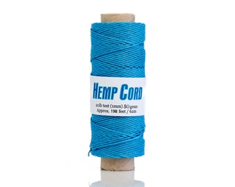 Turquoise Hemp Cord 1mm 198 feet spool