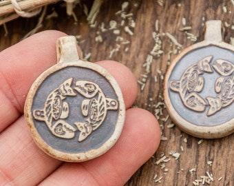 2 High Fired Clay Fish Pendants, Hemp Jewelry Supply