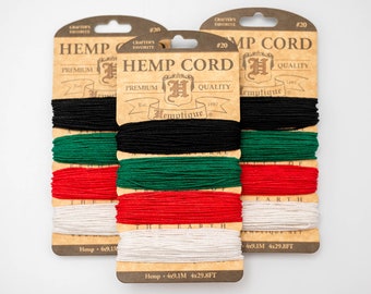 Colored Hemp Cord  1mm, Primary Colors Sample Card,   120 Feet per card -CH61