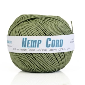 Olive Green Hemp Cord 1mm: Soft hemp  430 Feet Ball