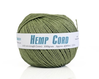 Olive Green Hemp Cord 1mm: Soft hemp  430 Feet Ball