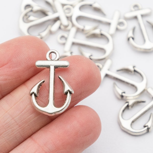 Silver Anchor Charm, Nautical Jewelry Pendant, summer jewelry,  12 Pieces   -C93