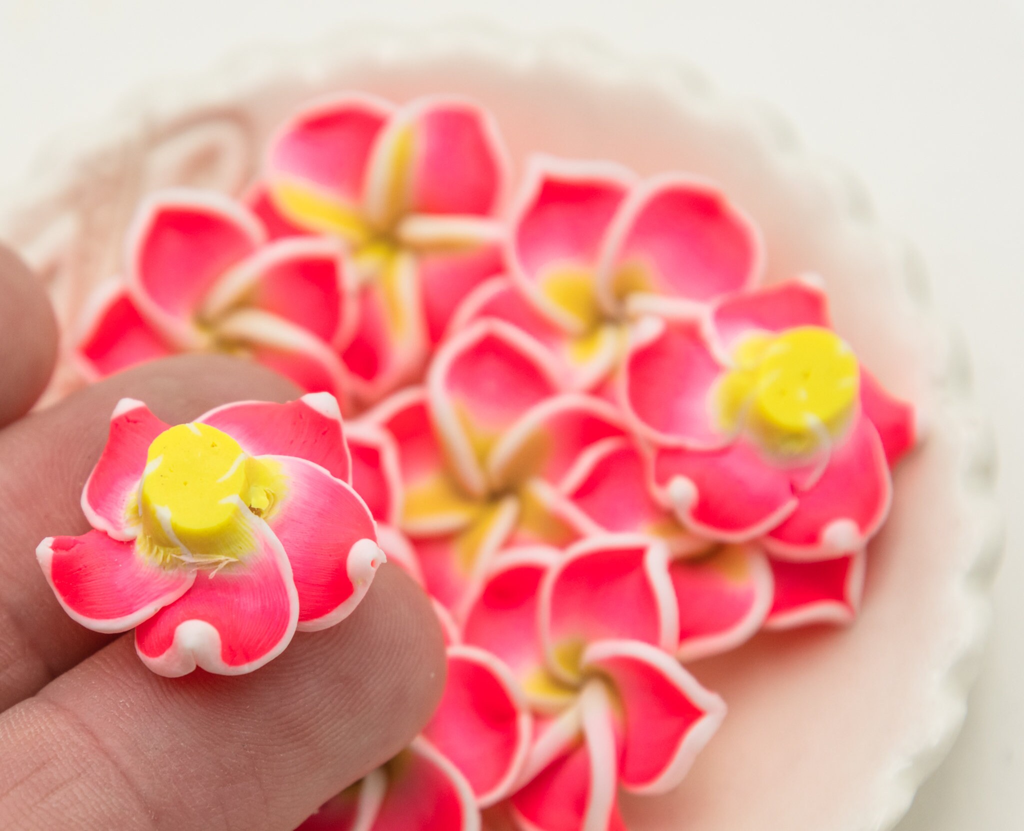 Flower Beads polymer clay charms 20mm 10 pieces pink Etsy