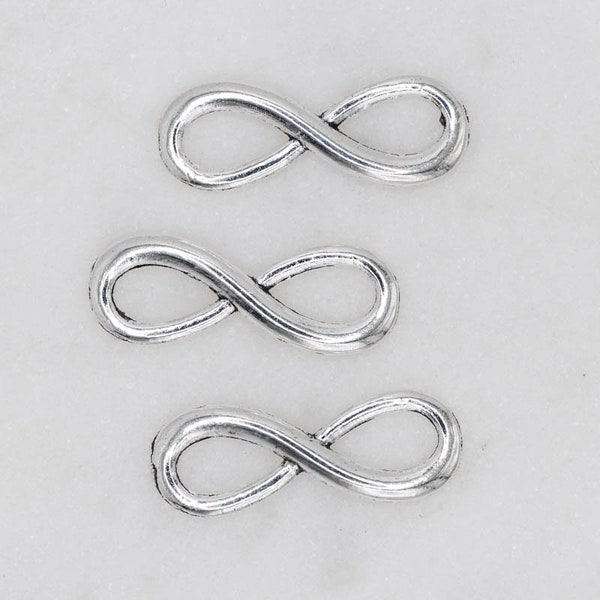 Amuletos infinitos de metal prateado, elos de joias, suprimentos para fabricação de joias - 18 peças - C1251