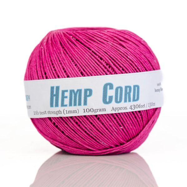 Pink hemp twine 1mm: 430 feet ball