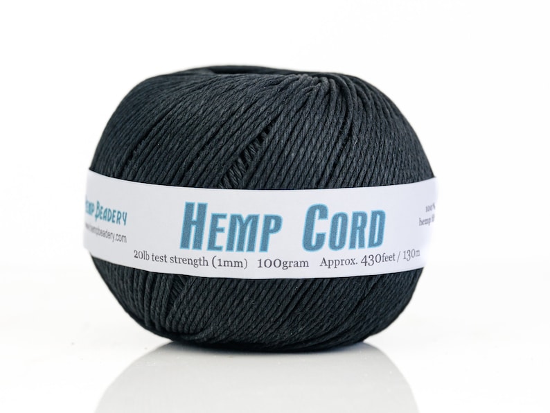 Black Hemp Cord 1mm: soft eco friendly twine for jewelry and beads image 1