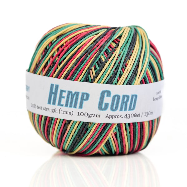 Rasta Hemp Cord 1mm, Red, Yellow, Green knotting string, Eco friendly Dye, Hemp Jewelry Supplies