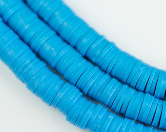 Heishi Blue Vinyl Disc Beads – 6mm | Polymer Clay | 3 Strands -B1113