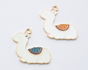 Lama Pendants, enamel charms, 2 pieces,  25mm,  alloy metal - C1177