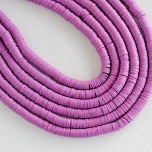 Purple Polymer Clay Disc Beads - 6mm diameter - making necklace supply - One strand -B1045