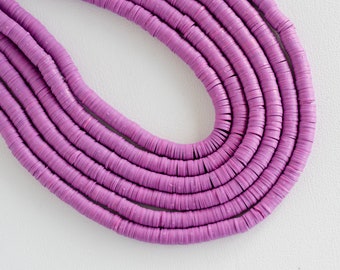 Purple Polymer Clay Disc Beads - 6mm diameter - making necklace supply - One strand -B1045