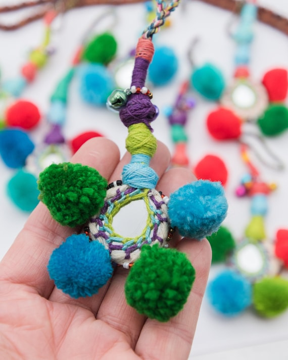 Tassel Pom Pom Mirror Keychain Tassel With Mirror, Pom Pom Tassels