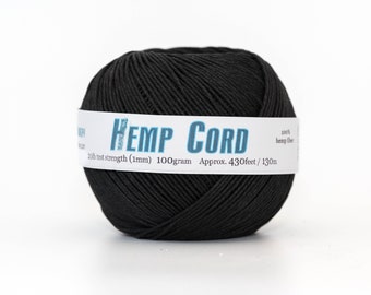 Black Hemp Cord 1mm,   430 Feet Ball,  Hemp  Twine, Dyed Hemp, Black  String