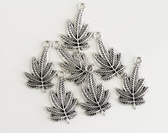 Silver Leaf Charms, nature  pendants, pot leaf charms, jewelry supply  - 12 pieces - B3268