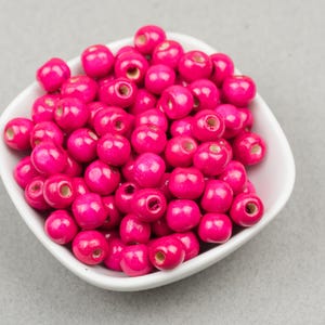 100 Round Hot Pink Painted Wood Beads – 3mm Hole for Jewelry & Crafts -B3076
