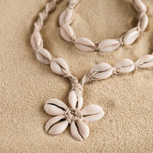 Cowrie Shell Flower Necklace - Surf Jewelry For Women - Beach Choker - Hemp Jewelry Made to Order