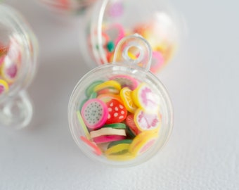 Plastic Tropical Fruit Pendant - Ball Cage - 20mm - 5 pieces - B2269