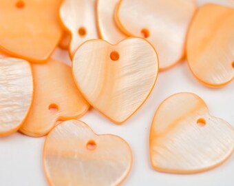 Heart Charms, Abalone shell small pendant, dyed orange,  25 pieces - B3231