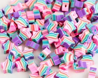 Polymer Clay Star  Beads,  10mm, rainbow  colors,    40 pieces  -B3279